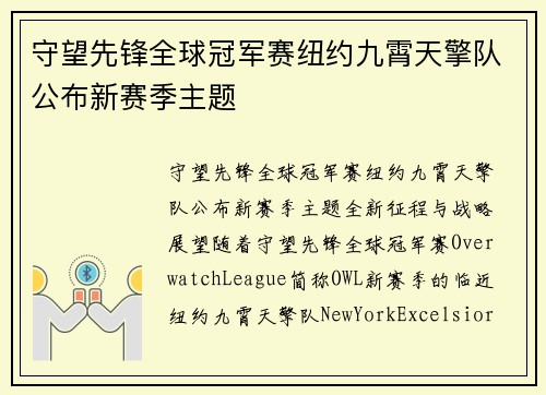 守望先锋全球冠军赛纽约九霄天擎队公布新赛季主题