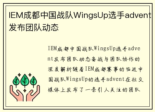 IEM成都中国战队WingsUp选手advent发布团队动态