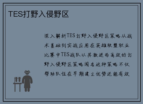 TES打野入侵野区