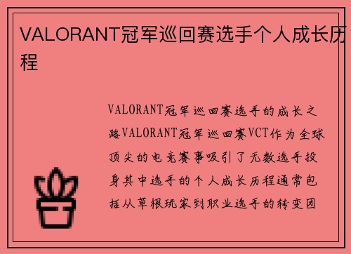 VALORANT冠军巡回赛选手个人成长历程